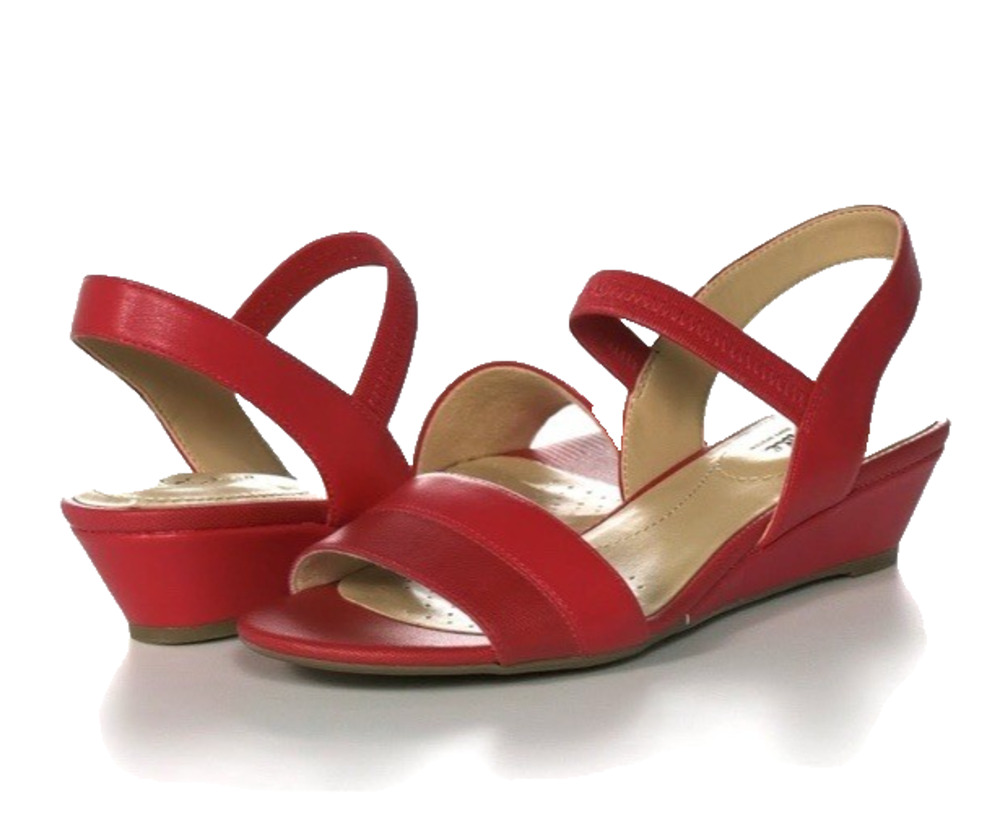 LifeStride Womens 8 Red Sandals Strappy Slingback Low Wedge Faux Leather NWOT